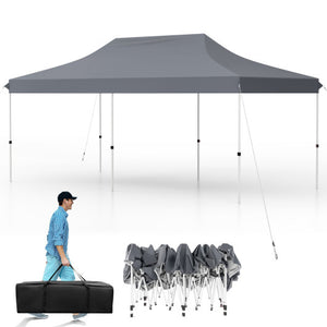 10 X 20 FT Pop up Canopy Tent Foldable Portable Outdoor Gazebo with Carry Bag-Gray