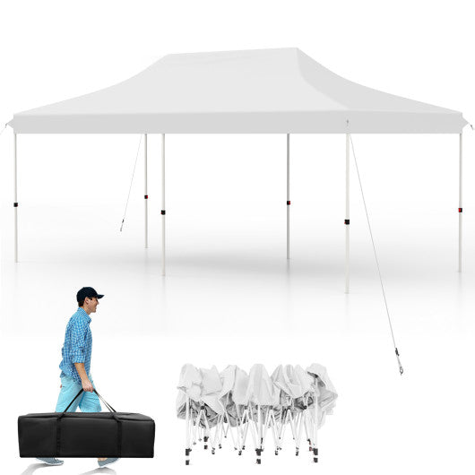 10 X 20 FT Pop up Canopy Tent Foldable Portable Outdoor Gazebo with Carry Bag-White