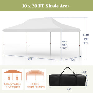 10 X 20 FT Pop up Canopy Tent Foldable Portable Outdoor Gazebo with Carry Bag-White