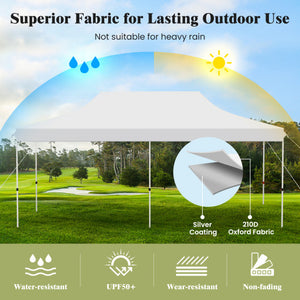 10 X 20 FT Pop up Canopy Tent Foldable Portable Outdoor Gazebo with Carry Bag-White