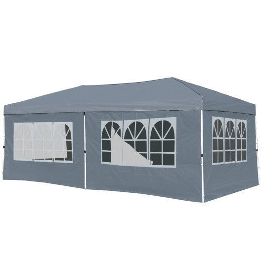 10 X 20 Feet Pop up Canopy Tent Instant Setup with 6 Sidewalls-Gray