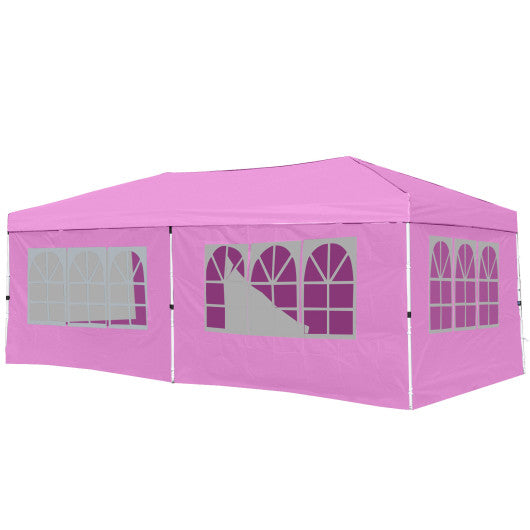 10 X 20 Feet Pop up Canopy Tent Instant Setup with 6 Sidewalls-Pink