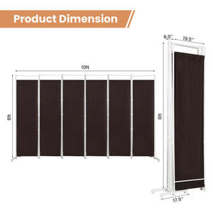 6-Panel Room Divider Folding Privacy Screen-White