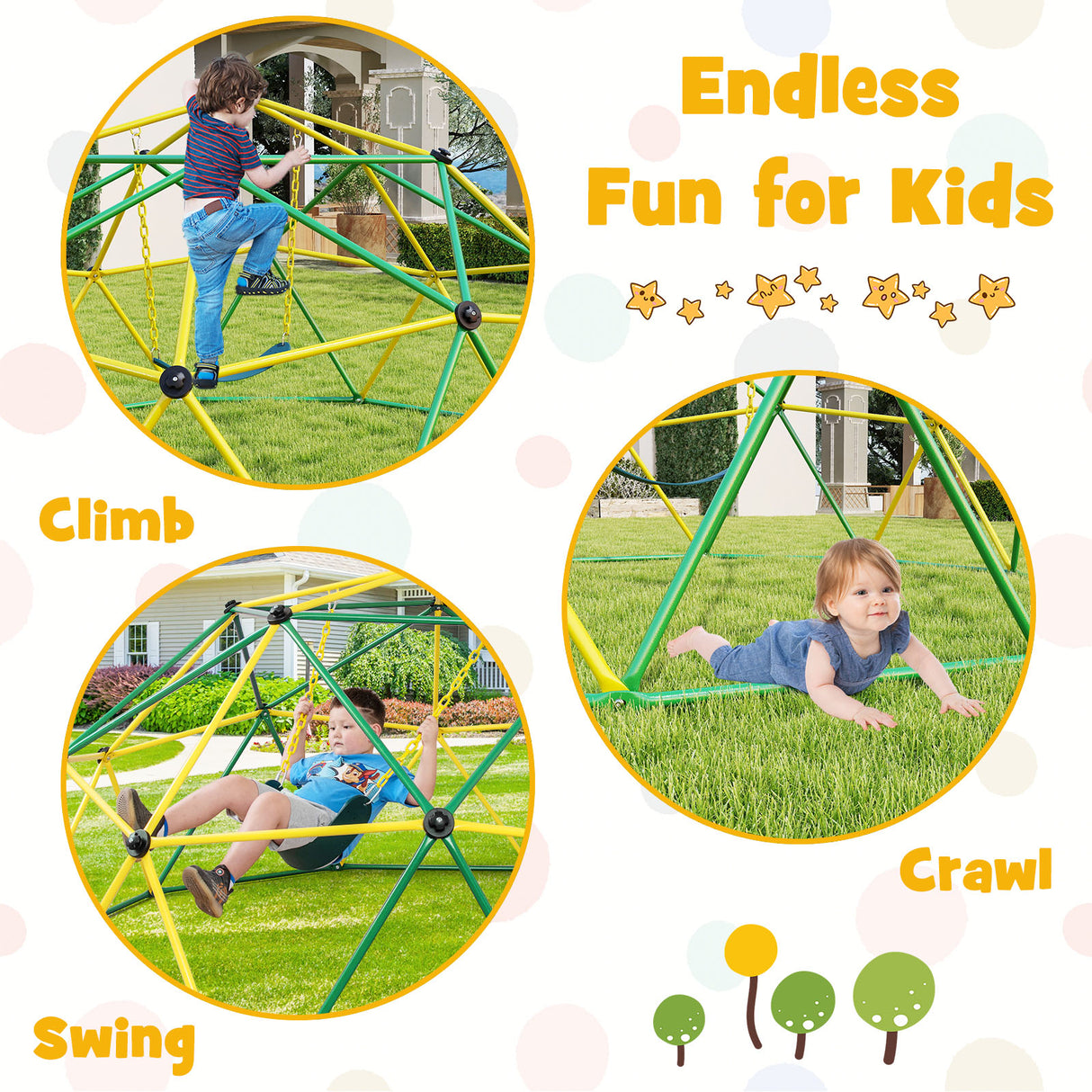 10 Feet Dome Climber with Swing and 800 Lbs Load Capacity-Green