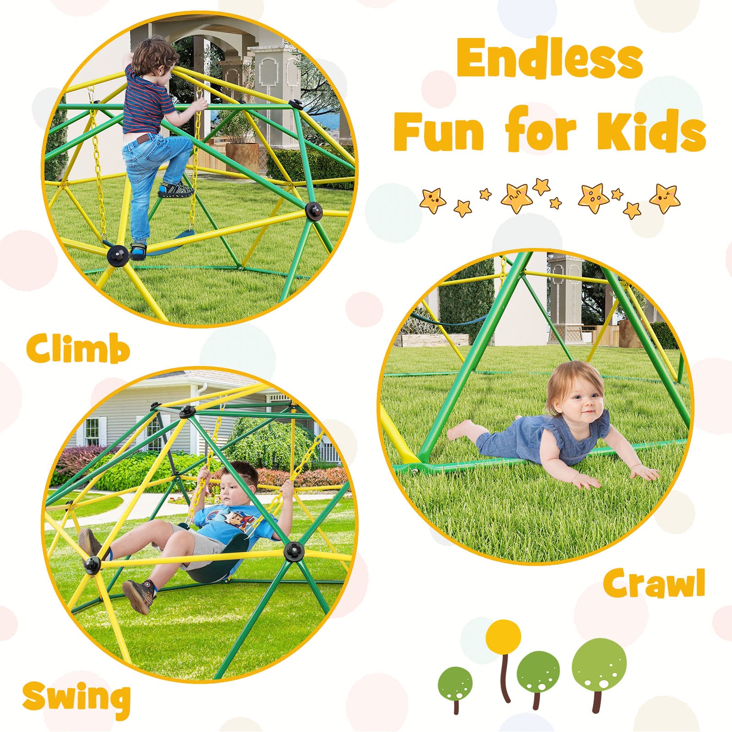 10 Feet Dome Climber with Swing and 800 Lbs Load Capacity-Green