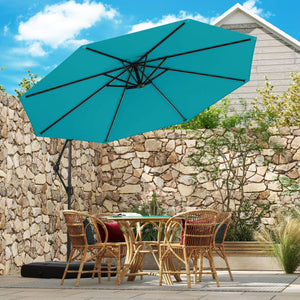 10 Feet Offset Hanging Umbrella with Base Patio Cantilever Umbrella with Tilt-Turquoise