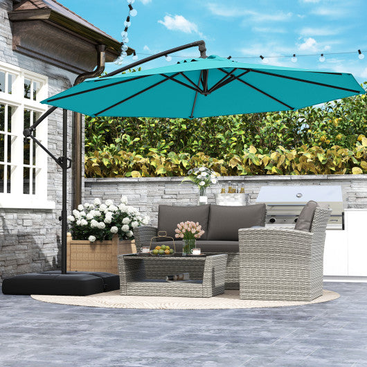 10 Feet Offset Hanging Umbrella with Base Patio Cantilever Umbrella with Tilt-Turquoise