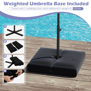 10 Feet Solar Offset Hanging Umbrella with Base and 32 LED Lights-Gray by DirectDeals