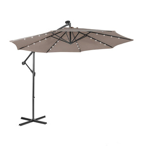 10 Feet Patio Solar Powered Cantilever Umbrella with Tilting System-Coffee by DirectDeals