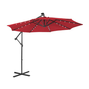 10 Feet Patio Solar Powered Cantilever Umbrella with Tilting System-Red by DirectDeals