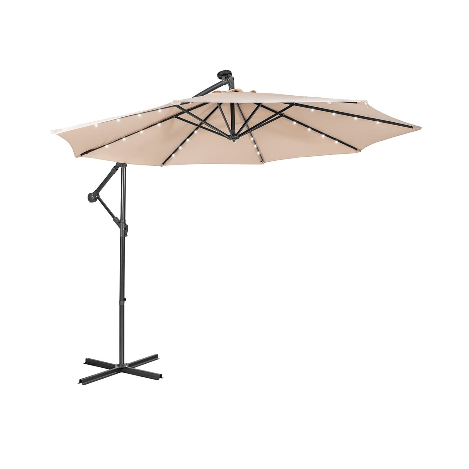 10 Feet Patio Solar Powered Cantilever Umbrella with Tilting System-Beige by DirectDeals