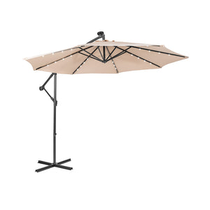 10 Feet Patio Solar Powered Cantilever Umbrella with Tilting System-Beige by DirectDeals