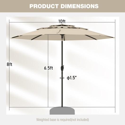 10 ft 3-tier Vented Patio Umbrella with Push Button Tilt-Beige