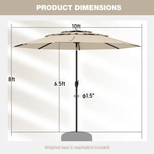 10 ft 3-tier Vented Patio Umbrella with Push Button Tilt-Beige