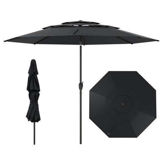 10 ft 3-tier Vented Patio Umbrella with Push Button Tilt-Black
