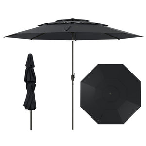 10 ft 3-tier Vented Patio Umbrella with Push Button Tilt-Black
