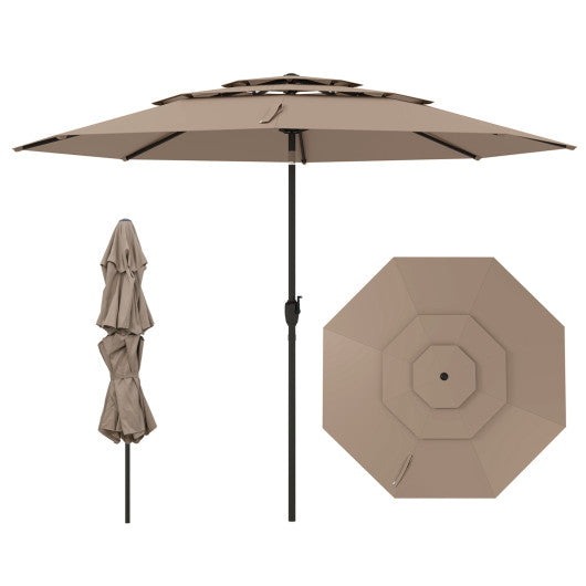 10 ft 3-tier Vented Patio Umbrella with Push Button Tilt-Brown