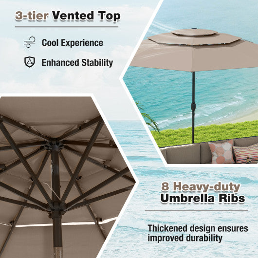 10 ft 3-tier Vented Patio Umbrella with Push Button Tilt-Brown