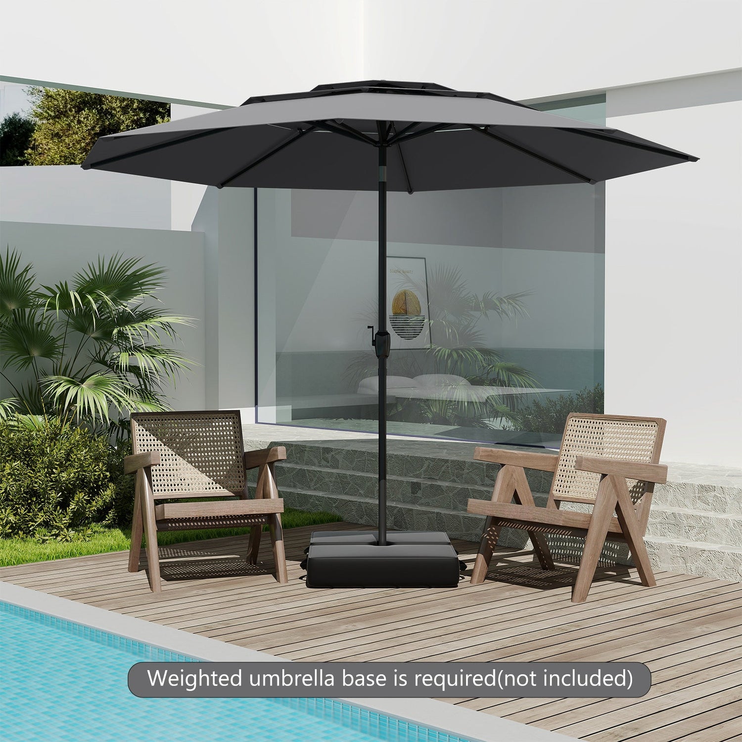 10 ft 3-tier Vented Patio Umbrella with Push Button Tilt-Gray by DirectDeals