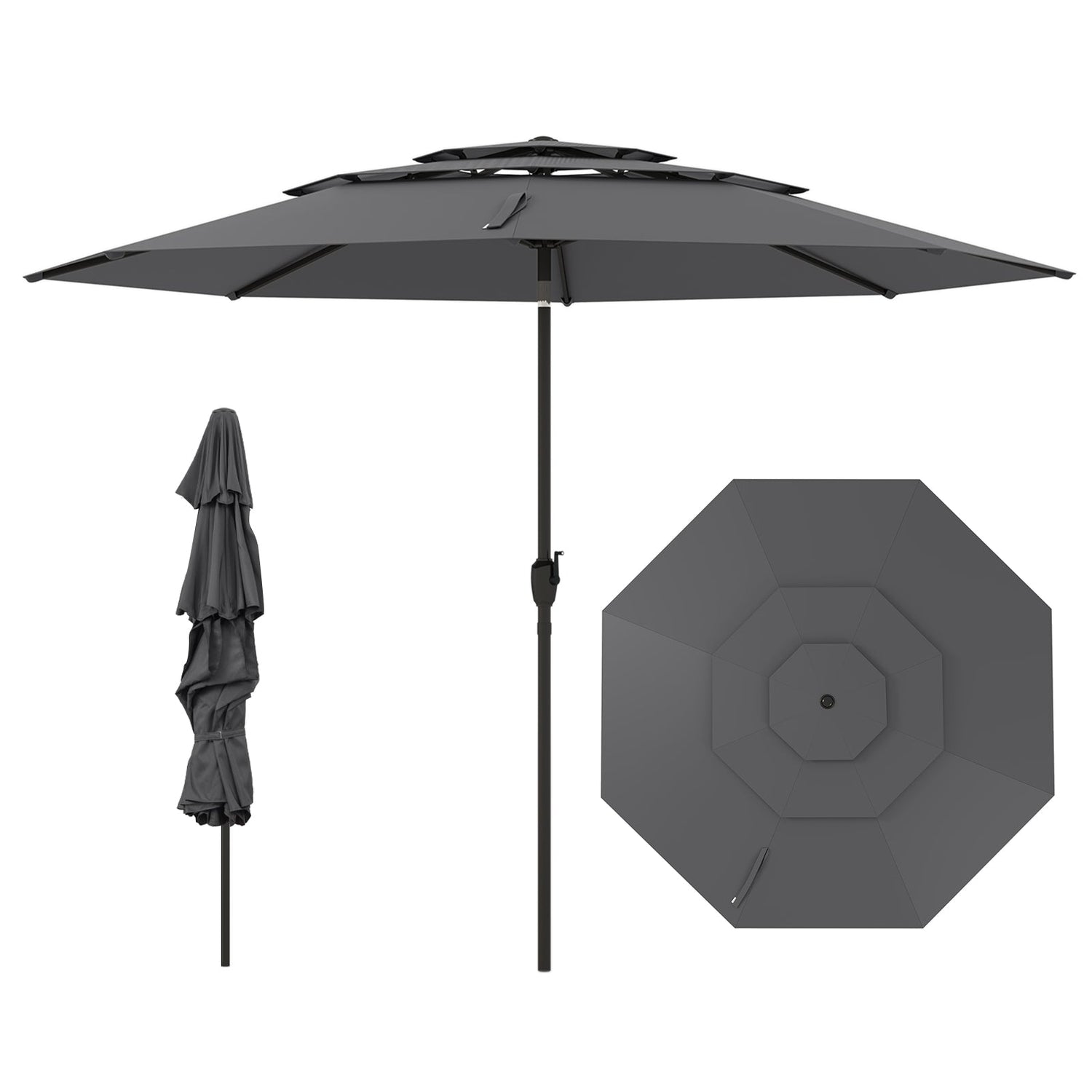 10 ft 3-tier Vented Patio Umbrella with Push Button Tilt-Gray by DirectDeals