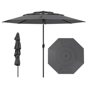10 ft 3-tier Vented Patio Umbrella with Push Button Tilt-Gray by DirectDeals
