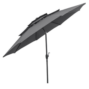 10 ft 3-tier Vented Patio Umbrella with Push Button Tilt-Gray