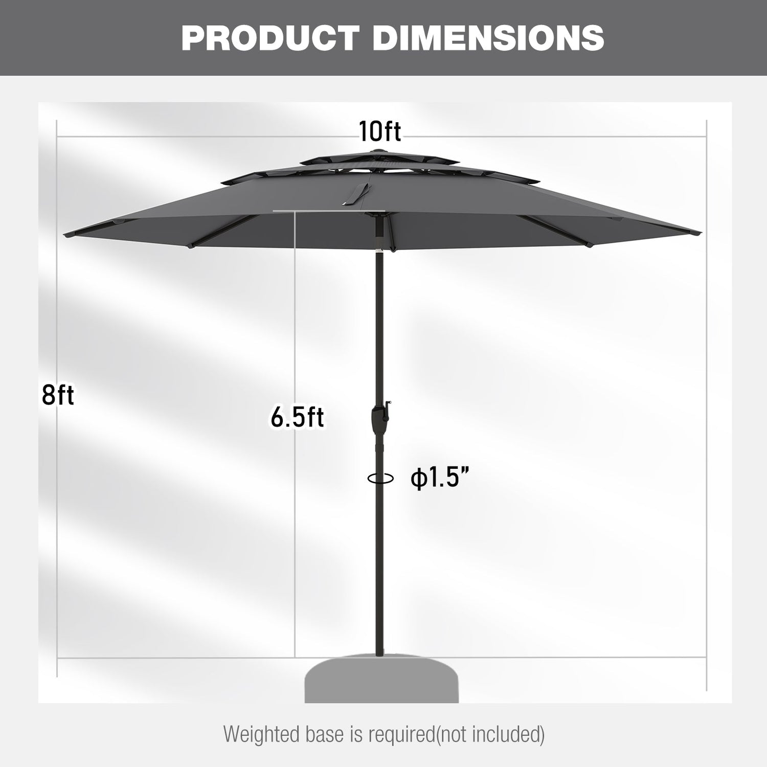 10 ft 3-tier Vented Patio Umbrella with Push Button Tilt-Gray by DirectDeals