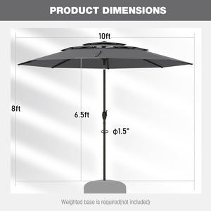 10 ft 3-tier Vented Patio Umbrella with Push Button Tilt-Gray by DirectDeals
