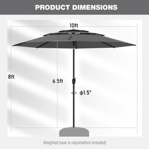 10 ft 3-tier Vented Patio Umbrella with Push Button Tilt-Gray