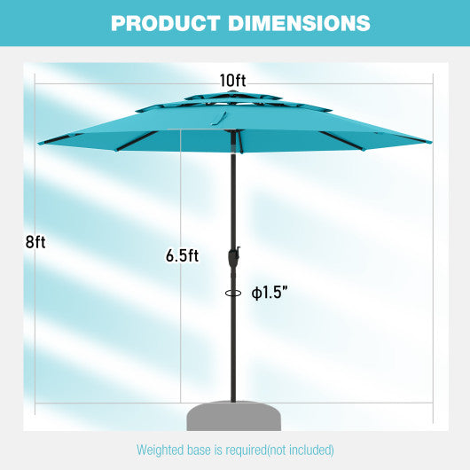 10 ft 3-tier Vented Patio Umbrella with Push Button Tilt-Green