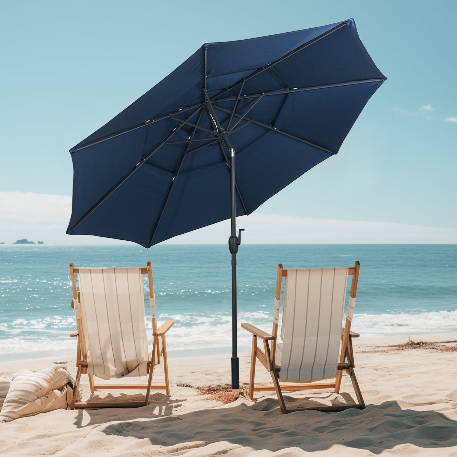 10 ft 3-tier Vented Patio Umbrella with Push Button Tilt-Navy