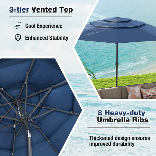 10 ft 3-tier Vented Patio Umbrella with Push Button Tilt-Beige