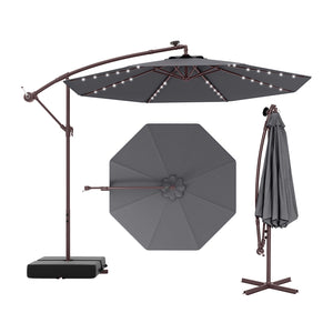 10 Ft Patio Umbrella Offset Cantilever Umbrella with 40 Solar Powered Lights-Gray by DirectDeals