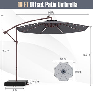 10 Ft Patio Umbrella Offset Cantilever Umbrella with 40 Solar Powered Lights-Gray by DirectDeals