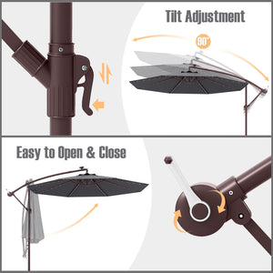 10 Ft Patio Umbrella Offset Cantilever Umbrella with 40 Solar Powered Lights-Gray by DirectDeals