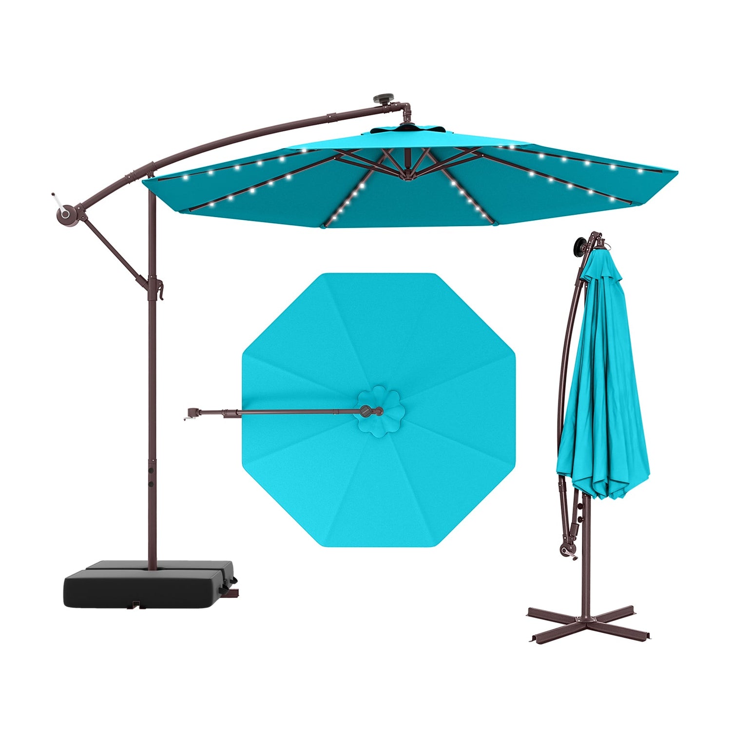 10 Ft Patio Umbrella Offset Cantilever Umbrella with 40 Solar Powered Lights-Turquoise by DirectDeals