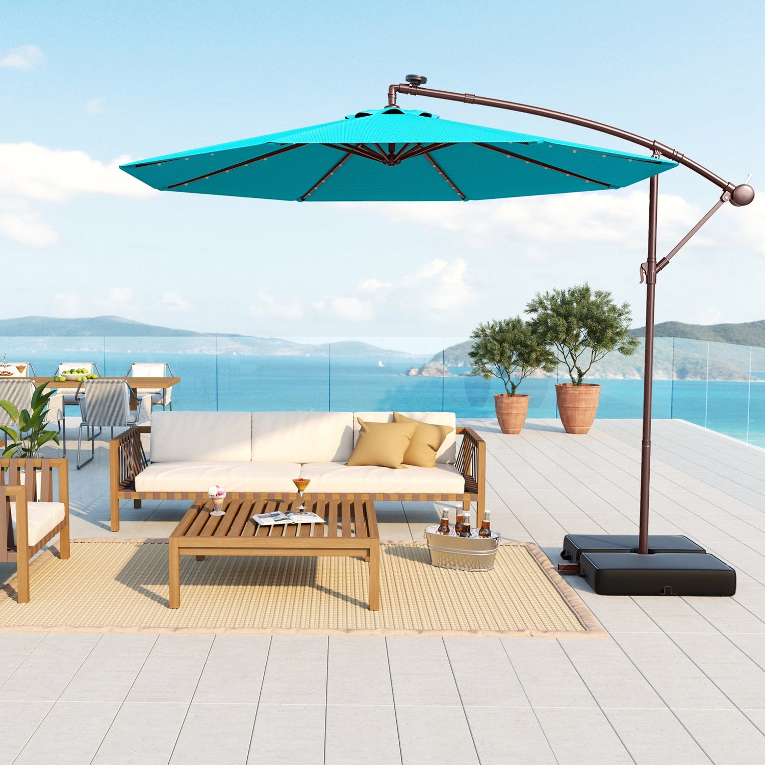 10 Ft Patio Umbrella Offset Cantilever Umbrella with 40 Solar Powered Lights-Turquoise by DirectDeals
