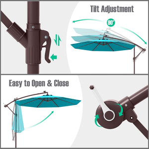 10 Ft Patio Umbrella Offset Cantilever Umbrella with 40 Solar Powered Lights-Turquoise by DirectDeals