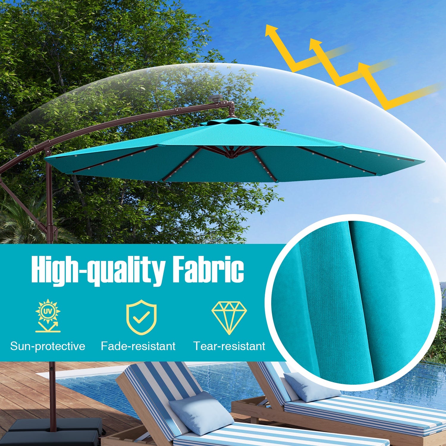 10 Ft Patio Umbrella Offset Cantilever Umbrella with 40 Solar Powered Lights-Turquoise by DirectDeals