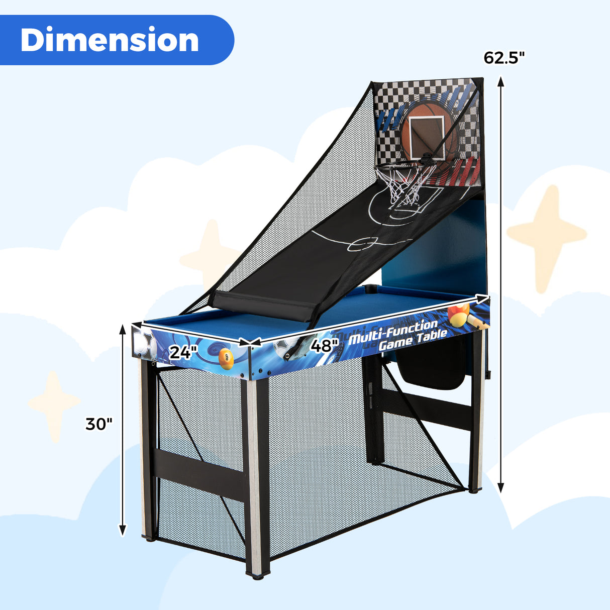 10-in-1 Combo Game Table Set with Table Tennis  Basketball  Soccer-Blue