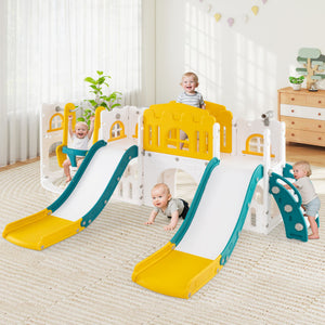 10-in-1 Toddler Slide and Swing Set with Double Slides and Tunnel-Yellow