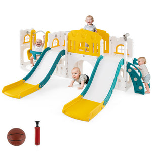 10-in-1 Toddler Slide and Swing Set with Double Slides and Tunnel-Yellow