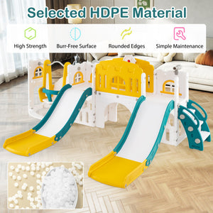 10-in-1 Toddler Slide and Swing Set with Double Slides and Tunnel-Yellow