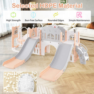 10-in-1 Toddler Slide and Swing Set with Double Slides and Tunnel-Pink