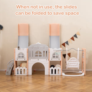 10-in-1 Toddler Slide and Swing Set with Double Slides and Tunnel-Yellow