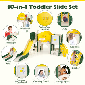 10 in 1 Toddler Slide Set Kids Slide and Climber Playset Indoor Playground-Yellow