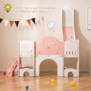 10 in 1 Toddler Slide Set Kids Slide and Climber Playset Indoor Playground-Pink