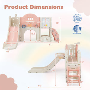 10 in 1 Toddler Slide Set Kids Slide and Climber Playset Indoor Playground-Pink