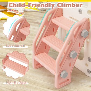 10 in 1 Toddler Slide Set Kids Slide and Climber Playset Indoor Playground-Pink