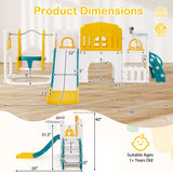 10-in-1 Toddler Swing and Slide Set Climber Playset with Basketball Hoop-Yellow